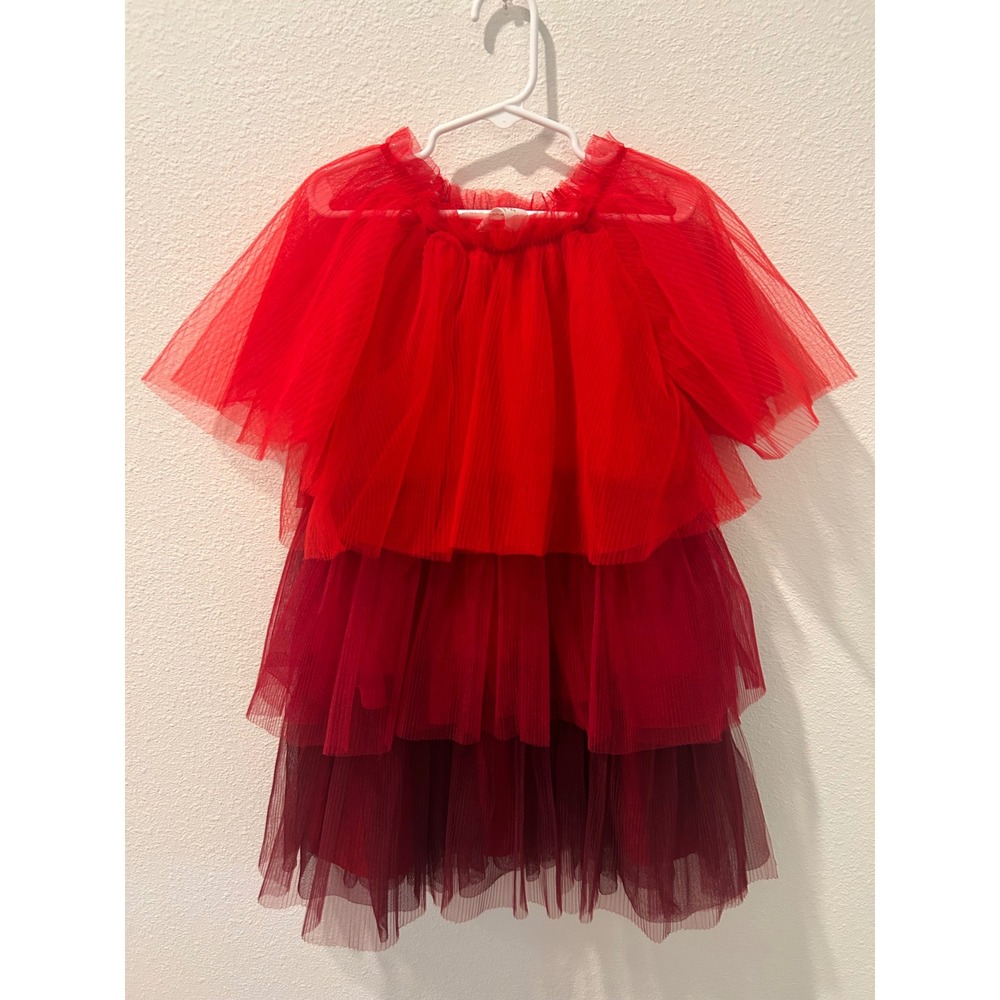 H&M Girls Red Ombre Tulle Tiered Ruffle Party Dress Size 6X Holiday Birthday